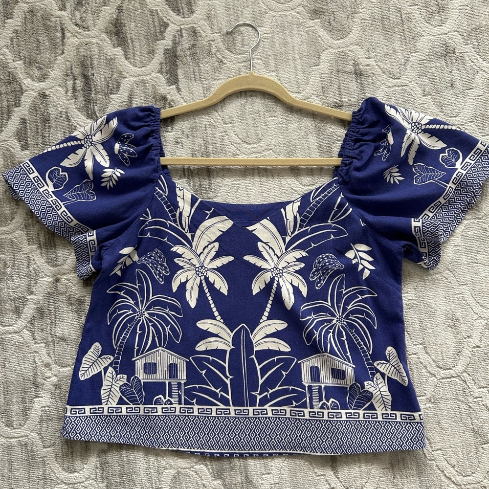Blue and White Women's Top